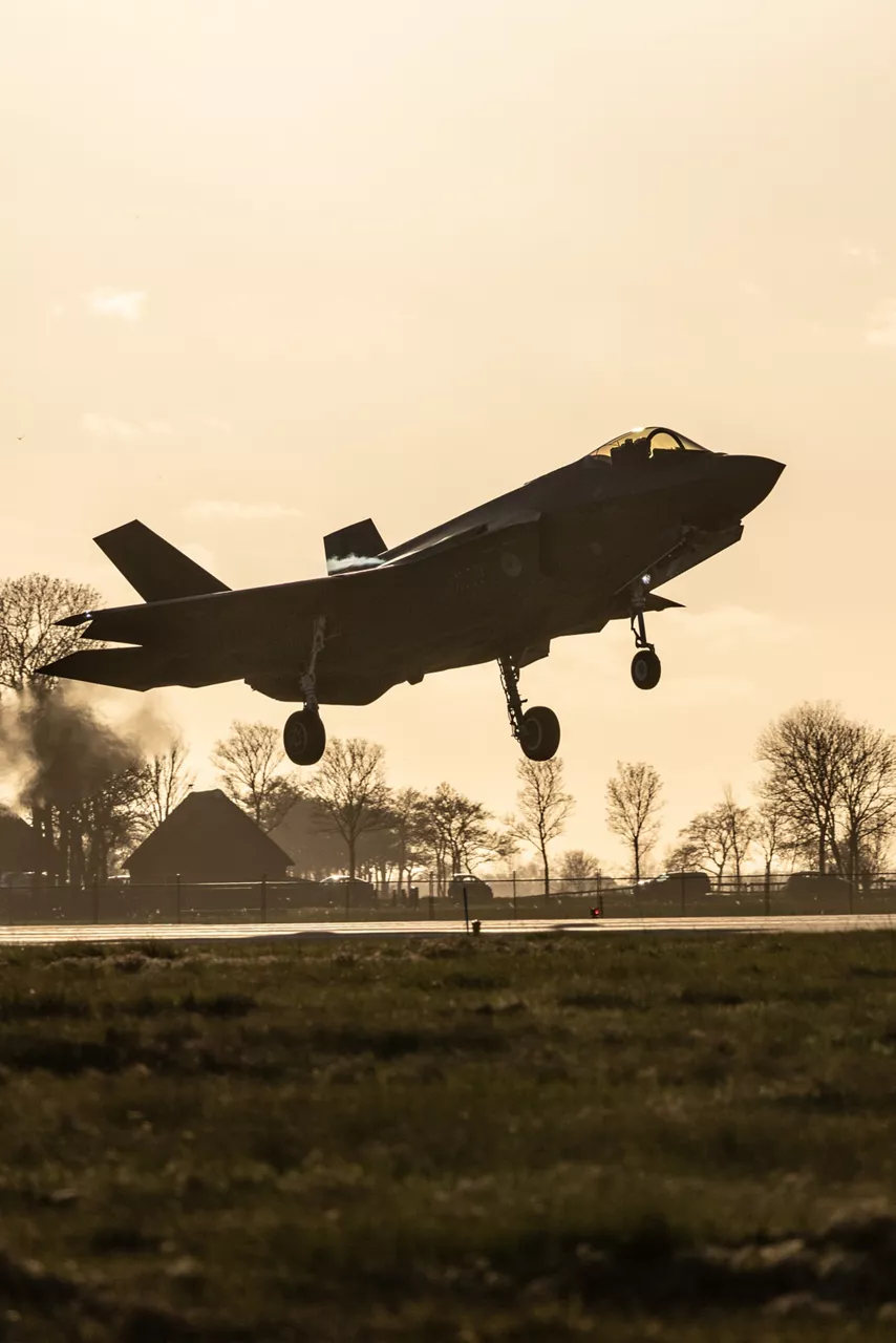 An F-35 Lightning II from the Royal Netherlands Air Force lands at Leeuwarden Air Base in the Netherlands during exercise Ramstein Flag 25. 

With over 90 aircraft from 15 NATO Allies flying out of 12 Allied air bases throughout Europe, the exercise tests NATO’s ability to perform a broad variety of air combat missions using multinational forces.
