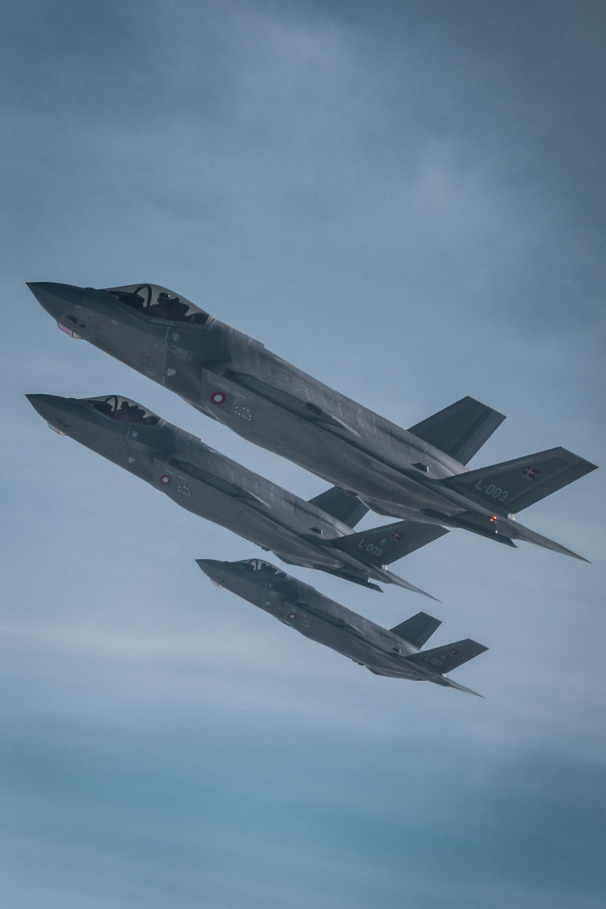 F-35 Lightning II fighters from the Royal Danish Air Force fly in formation during exercise Ramstein Flag 25. 

With over 90 aircraft from 15 NATO Allies flying out of 12 Allied air bases throughout Europe, the exercise tests NATO’s ability to perform a broad variety of air combat missions using multinational forces.
