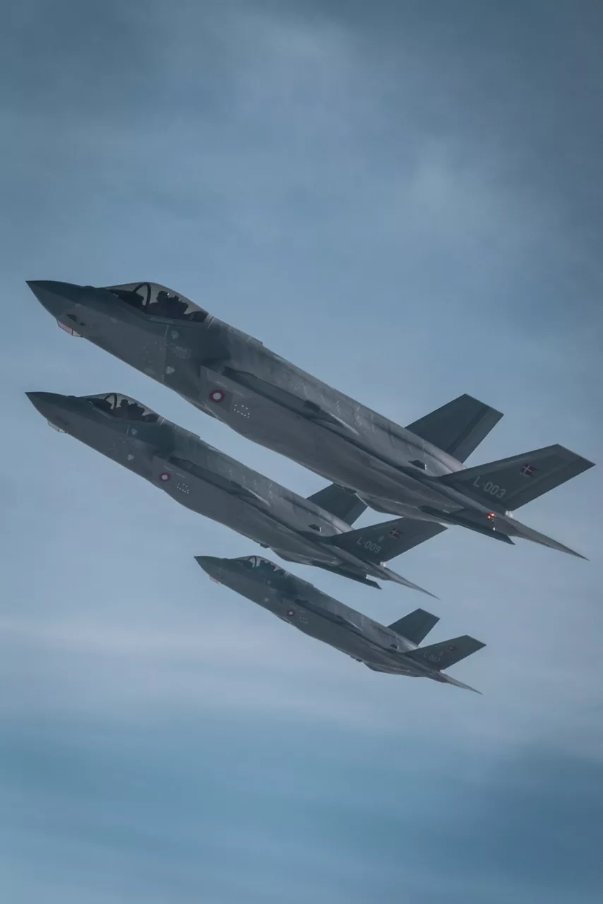 F-35 Lightning II fighters from the Royal Danish Air Force fly in formation during exercise Ramstein Flag 25. 

With over 90 aircraft from 15 NATO Allies flying out of 12 Allied air bases throughout Europe, the exercise tests NATO’s ability to perform a broad variety of air combat missions using multinational forces.
