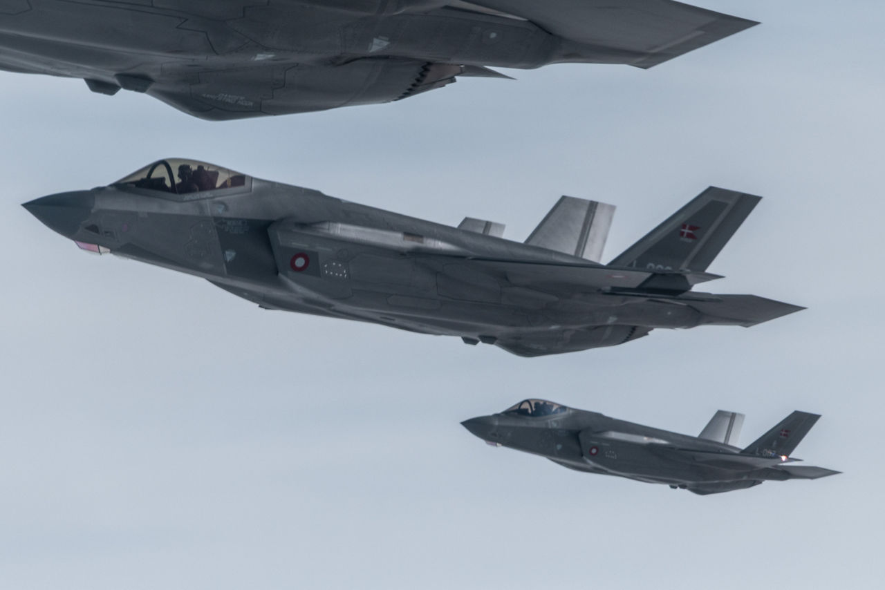 F-35 Lightning II fighters from the Royal Danish Air Force fly in formation during exercise Ramstein Flag 25. 

With over 90 aircraft from 15 NATO Allies flying out of 12 Allied air bases throughout Europe, the exercise tests NATO’s ability to perform a broad variety of air combat missions using multinational forces.
