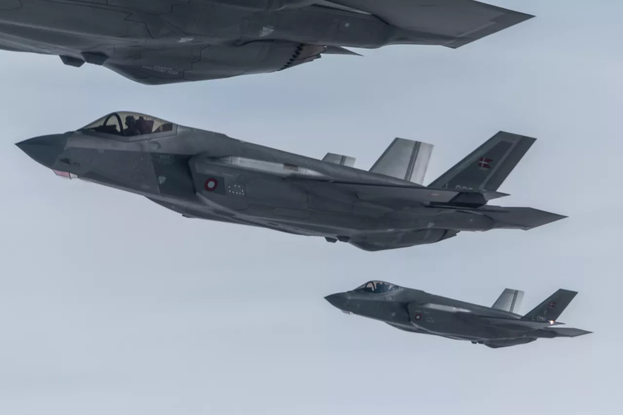 F-35 Lightning II fighters from the Royal Danish Air Force fly in formation during exercise Ramstein Flag 25. 

With over 90 aircraft from 15 NATO Allies flying out of 12 Allied air bases throughout Europe, the exercise tests NATO’s ability to perform a broad variety of air combat missions using multinational forces.
