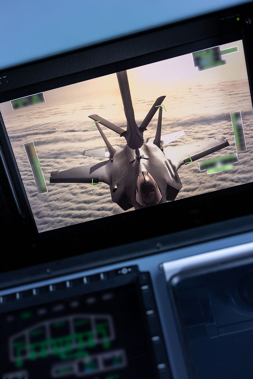 View from the cockpit of an A-330 Multi-Role Tanker Transport as an F-35 Lightning II from the Royal Netherlands Air Force refuels during exercise Ramstein Flag 25. 

With over 90 aircraft from 15 NATO Allies flying out of 12 Allied air bases throughout Europe, the exercise tests NATO’s ability to perform a broad variety of air combat missions using multinational forces.
