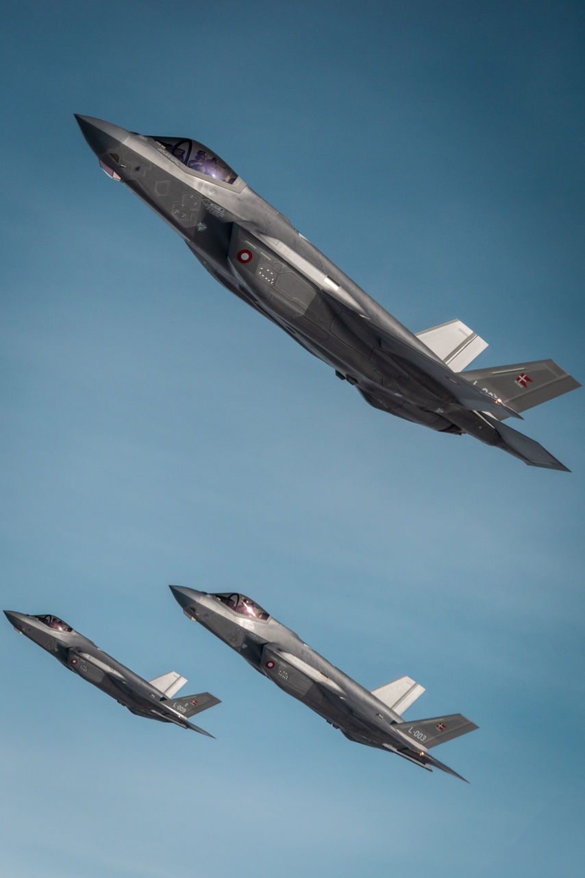 F-35 Lightning II fighters from the Royal Danish Air Force fly in formation during exercise Ramstein Flag 25. 

With over 90 aircraft from 15 NATO Allies flying out of 12 Allied air bases throughout Europe, the exercise tests NATO’s ability to perform a broad variety of air combat missions using multinational forces.
