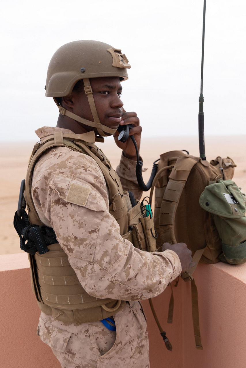A U.S. Marine manages air traffic during exercise African Lion 25.



Exercise ‘African Lion 2025’ saw 10,000 troops train together in Ghana, Morocco, Senegal and Tunisia. After two weeks of classroom training, the exercise culminated in a week-long planning exercise, combining land, air, sea, space and cyberspace challenges.

