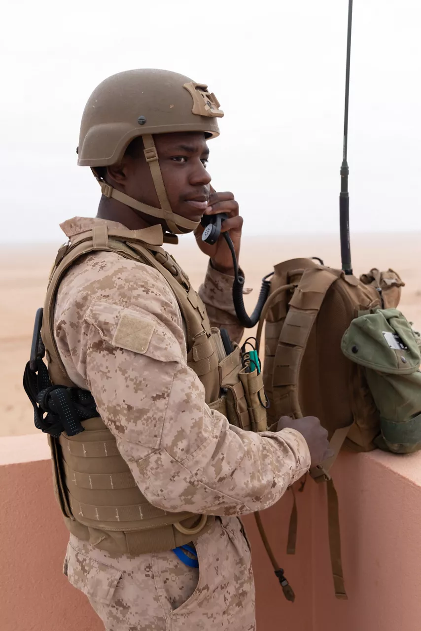 A U.S. Marine manages air traffic during exercise African Lion 25.



Exercise ‘African Lion 2025’ saw 10,000 troops train together in Ghana, Morocco, Senegal and Tunisia. After two weeks of classroom training, the exercise culminated in a week-long planning exercise, combining land, air, sea, space and cyberspace challenges.

