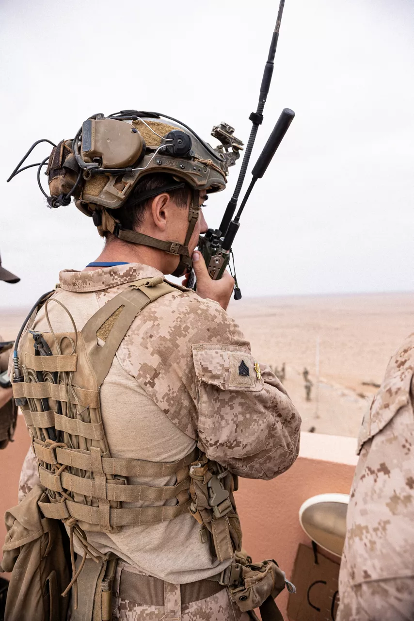A U.S. Marines manages the air traffic during exercise African Lion 25.  



Exercise ‘African Lion 2025’ saw 10,000 troops train together in Ghana, Morocco, Senegal and Tunisia. After two weeks of classroom training, the exercise culminated in a week-long planning exercise, combining land, air, sea, space and cyberspace challenges.


