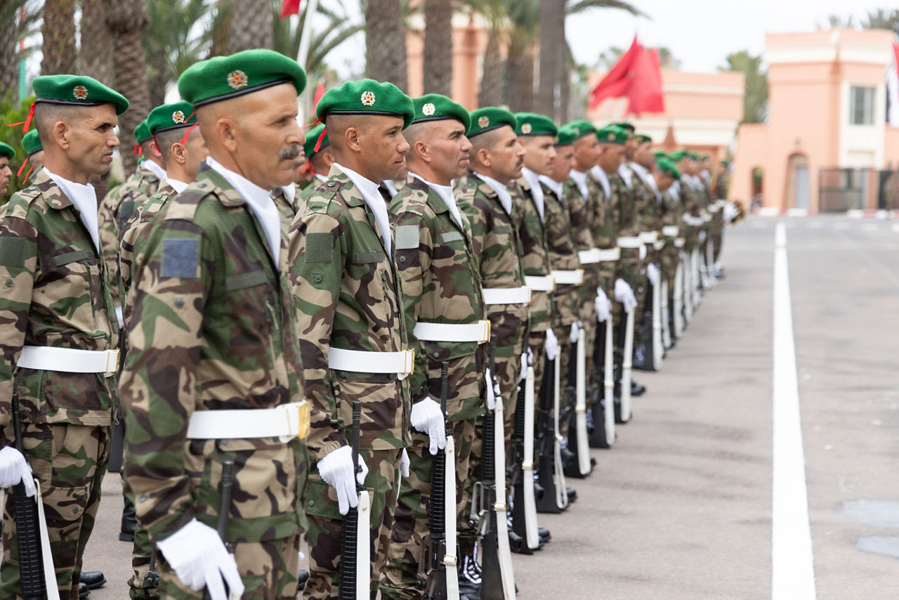 Moroccan soldiers stand at attention during exercise African Lion 25.



Exercise ‘African Lion 2025’ saw 10,000 troops train together in Ghana, Morocco, Senegal and Tunisia. After two weeks of classroom training, the exercise culminated in a week-long planning exercise, combining land, air, sea, space and cyberspace challenges.

