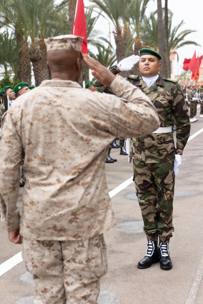 U.S. Marines General Langley salutes a Moroccan soldier during exercise African Lion 25. 



Exercise ‘African Lion 2025’ saw 10,000 troops train together in Ghana, Morocco, Senegal and Tunisia. After two weeks of classroom training, the exercise culminated in a week-long planning exercise, combining land, air, sea, space and cyberspace challenges.

