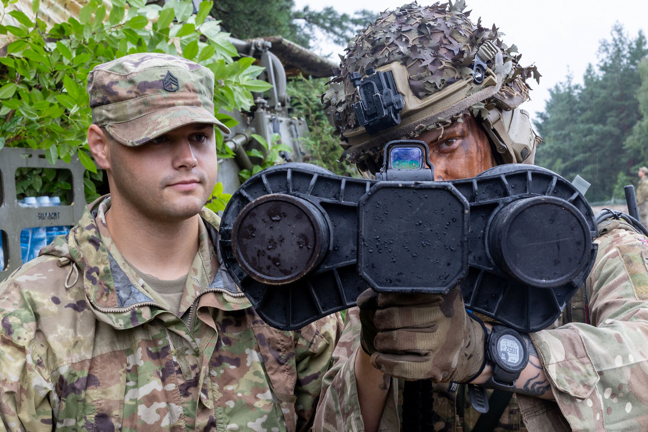 A British Army Soldier shows his US counterpart his drone jamming gun, the Nightfighter. 

US and British troops test counter-drone tech in Poland during Project Flytrap, ensuring NATO forces are equipped to detect, track and disable drones on tomorrow’s battlefield.