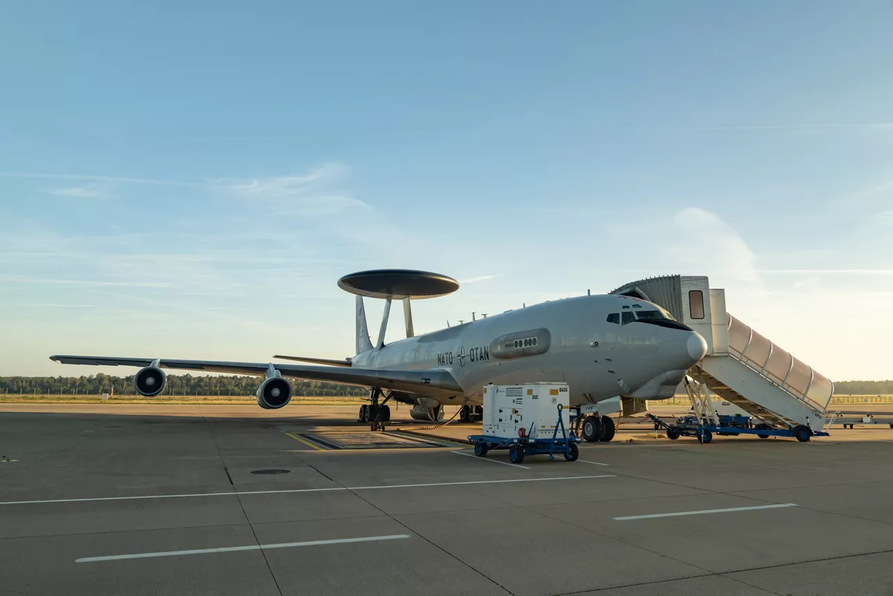 An E-3A Airborne Warning & Control System (AWACS) aircraft sits on the tarmac at NATO Air Base Geilenkirchen, Germany.

The first surveillance flight of NATO’s Airborne Warning and Control System (AWACS) was conducted over NATO’s eastern flank in support of a military activity called “Eastern Sentry” on 19 September 2025. This multi-domain activity is a direct response to recent airspace violations — including the incursion of multiple Russian drones into Polish airspace on 10 September 2025. Eastern Sentry will further strengthen NATO’s posture to shield and protect all Allies.