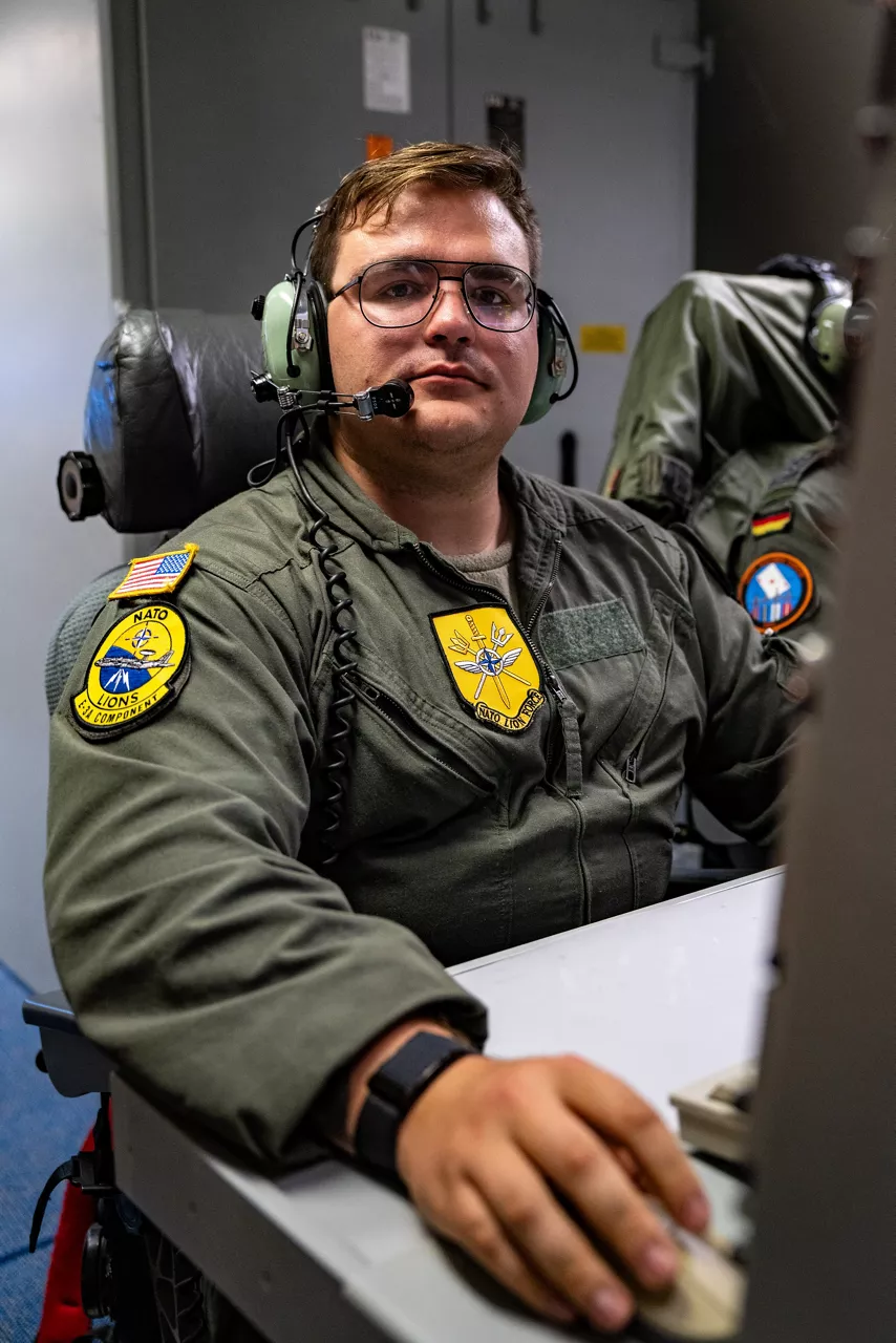 An American crewmember monitors the skies over Poland in their E-3A Airborne Warning and Control System (AWACS) aircraft.

The first surveillance flight of NATO’s Airborne Warning and Control System (AWACS) was conducted over NATO’s eastern flank in support of a military activity called “Eastern Sentry” on 19 September 2025. This multi-domain activity is a direct response to recent airspace violations — including the incursion of multiple Russian drones into Polish airspace on 10 September 2025. Eastern Sentry will further strengthen NATO’s posture to shield and protect all Allies.