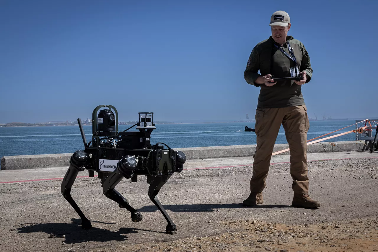 Robot designed by Rheinmetall on display at REPMUS 2025.

During Exercises REPMUS and Dynamic Messenger 2025, NATO united Allied forces, partners, industry, and researchers to trial uncrewed systems, advanced sensing, and communications in real-life tests scenarios at sea. NATO’s Defence Innovation Accelerator (DIANA) helps turn new ideas into real capabilities by connecting innovators with real-world trials, making it easier for Allies to adopt technology, work together, and use innovative technologies to strengthen defence.