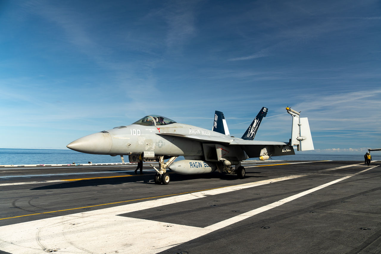 A U.S. Navy F/A-18 Super Hornet taxis on the flight deck of the USS Gerald R. Ford.

The USS Gerald R. Ford sailed under NATO command for Neptune Strike 25-3, a long-planned enhanced vigilance activity designed to demonstrate the complex integration of high-end maritime strike capabilities and air-land integration. It took place from 22 until 26 September 2025.