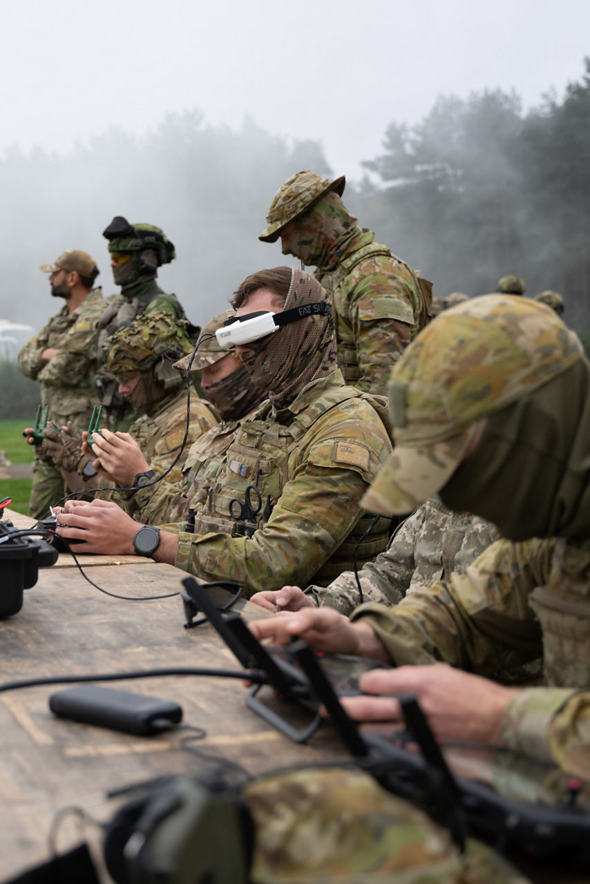Australian, Swedish and Ukrainian drone pilots fly side by side during a drone demonstration. At an undisclosed location in the United Kingdom, during training exercises as part of Operation Interflex, Ukrainian military personnel shared their experience in using First Person View (FPV) drones in combat operations, which has been in turn used to feed back into the training programme for Ukrainian soldiers. 

The way that the Ukrainians had to fight has changed rapidby over the years since Russia’s full scale invasion, meaning training programmes for Ukrainain soldiers  had to be constantly updated to keep the pace with new threats in the battlefield.