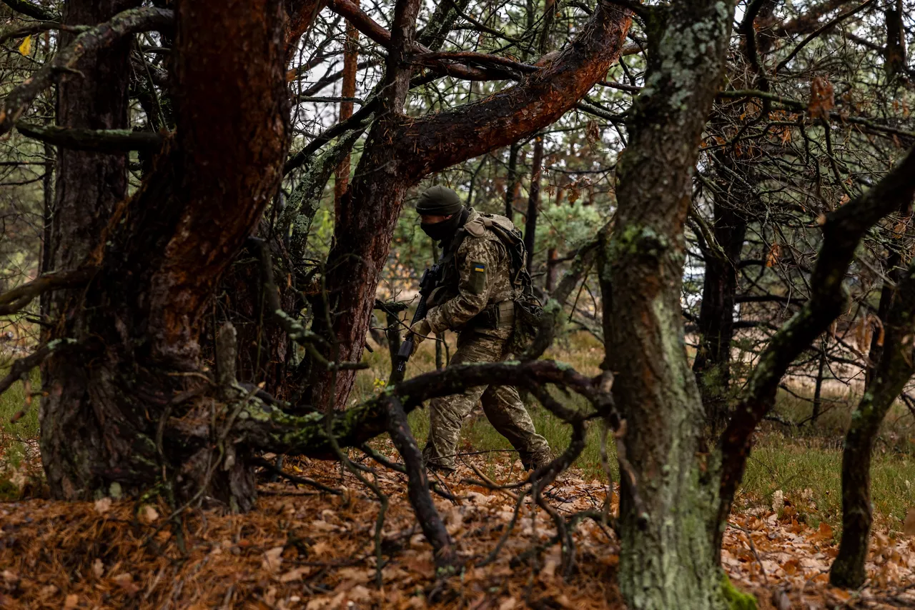 A Ukrainian sapper patrols through the forest in search of simulated land mines during a combat engineer training course held at Camp Jomsborg in Poland. 

Camp Jomsborg was set up earlier this year as part of Operation Legio, an effort to train, equip and fund Ukraine’s armed forces, and is supported by Denmark, Estonia, Finland, Latvia, Lithuania, Norway, Sweden and Poland. Norway leads Legio, and its trainers work side-by-side with counterparts from the Estonian Army to equip Ukraine’s soldiers with the skills they need to fight and prevail on the battlefield.