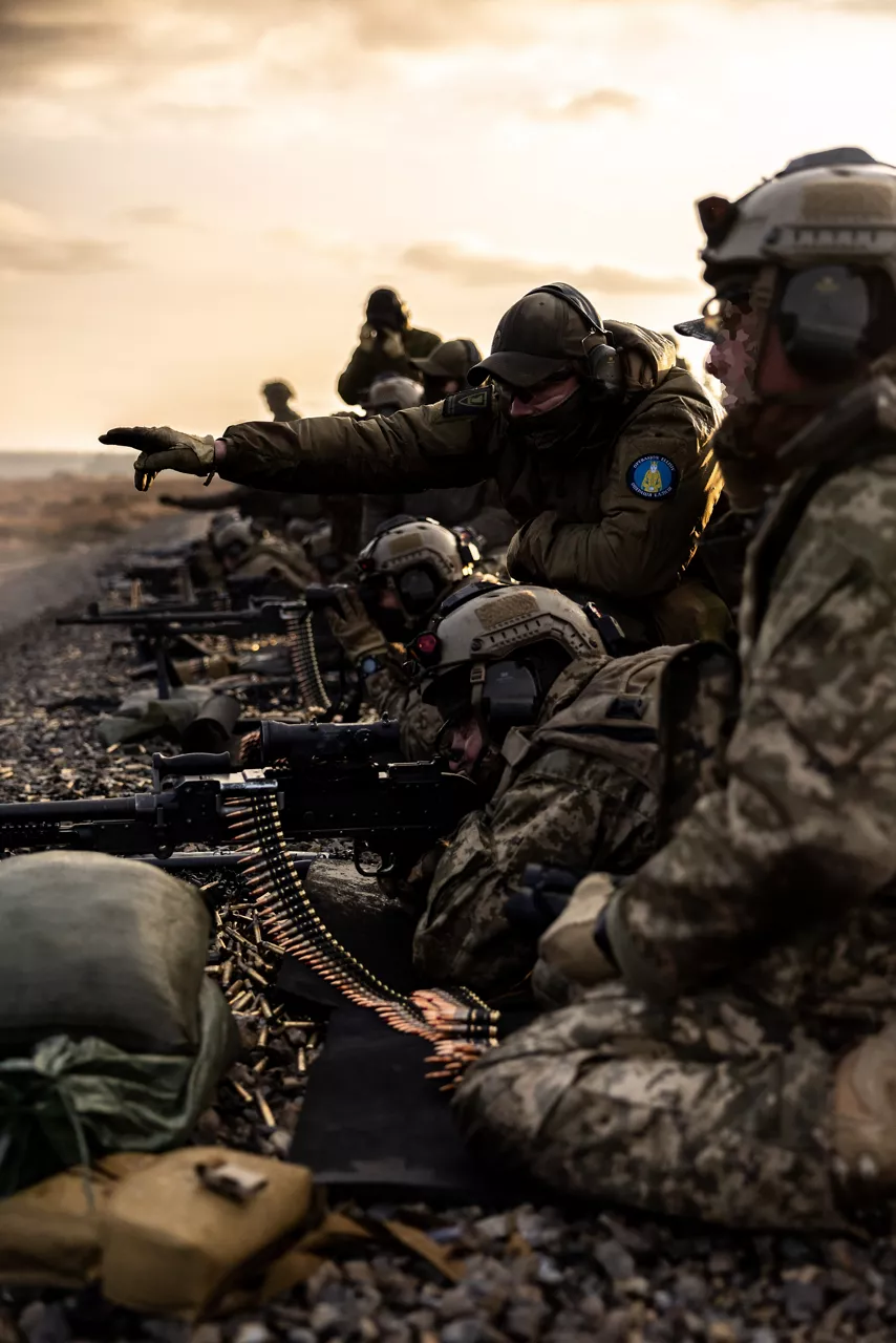 Ukrainian soldiers train on machine gun at Camp Jomsborg in Poland during a machine gun training held at Camp Jomsborg in Poland. 

Camp Jomsborg was set up earlier this year as part of Operation Legio, an effort to train, equip and fund Ukraine’s armed forces, and is supported by Denmark, Estonia, Finland, Latvia, Lithuania, Norway, Sweden and Poland. Norway leads Legio, and its trainers work side-by-side with counterparts from the Estonian Army to equip Ukraine’s soldiers with the skills they need to fight and prevail on the battlefield.