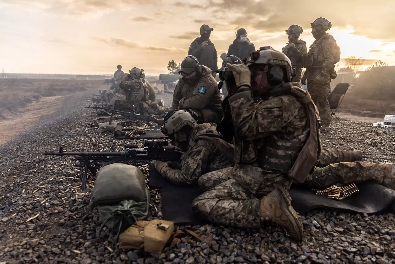 Ukrainian soldiers fire off belts of ammunition during a machine gun training held at Camp Jomsborg in Poland. 

Camp Jomsborg was set up earlier this year as part of Operation Legio, an effort to train, equip and fund Ukraine’s armed forces, and is supported by Denmark, Estonia, Finland, Latvia, Lithuania, Norway, Sweden and Poland. Norway leads Legio, and its trainers work side-by-side with counterparts from the Estonian Army to equip Ukraine’s soldiers with the skills they need to fight and prevail on the battlefield.