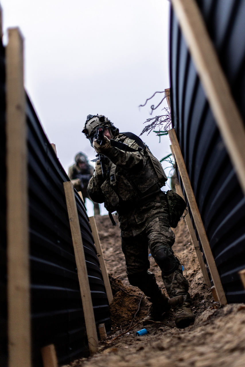 Ukrainian soldiers advance into a trench during an infantry tactics course held at Camp Jomsborg in Poland. 

Camp Jomsborg was set up earlier this year as part of Operation Legio, an effort to train, equip and fund Ukraine’s armed forces, and is supported by Denmark, Estonia, Finland, Latvia, Lithuania, Norway, Sweden and Poland. Norway leads Legio, and its trainers work side-by-side with counterparts from the Estonian Army to equip Ukraine’s soldiers with the skills they need to fight and prevail on the battlefield.