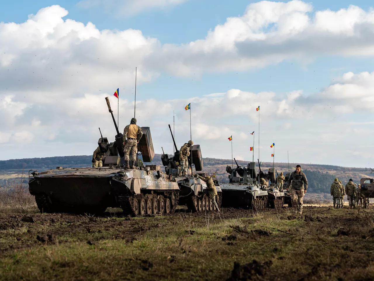 Four Romanian infantry fighting vehicles pause as their Romanian crews take the time to carry out inspections during Dacian Fall 25.   

NATO forces in Romania demonstrated their ability to expand from a multinational battlegroup to an armoured brigade, quickly absorbing thousands of French Army troops as part of exercise Dacian Fall 25. The drills included troops from Belgium, Bulgaria, France, Germany, Italy, Luxembourg, North Macedonia, Poland, Portugal, Romania, Spain and the United States. It ran from 20 October to 13 November 2025.