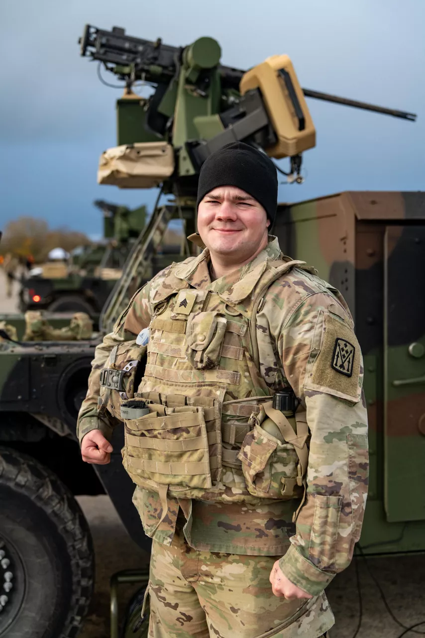 A US Army soldier participating to counter-drone technology tests poses for a portrait in front a US Army vehicle.

NATO and its Allies are boosting our defence against the threat posed by drones with various initiatives. Part of these efforts is Project Flytrap 4.5, a US-led initiative designed to test and evaluate off-the-shelf, scalable, cutting-edge counter-drone technologies, for possible fast procurement and future integration into Allied air defence systems. These tested systems can help Allies to detect and destroy drones at a lower cost and higher efficiency.