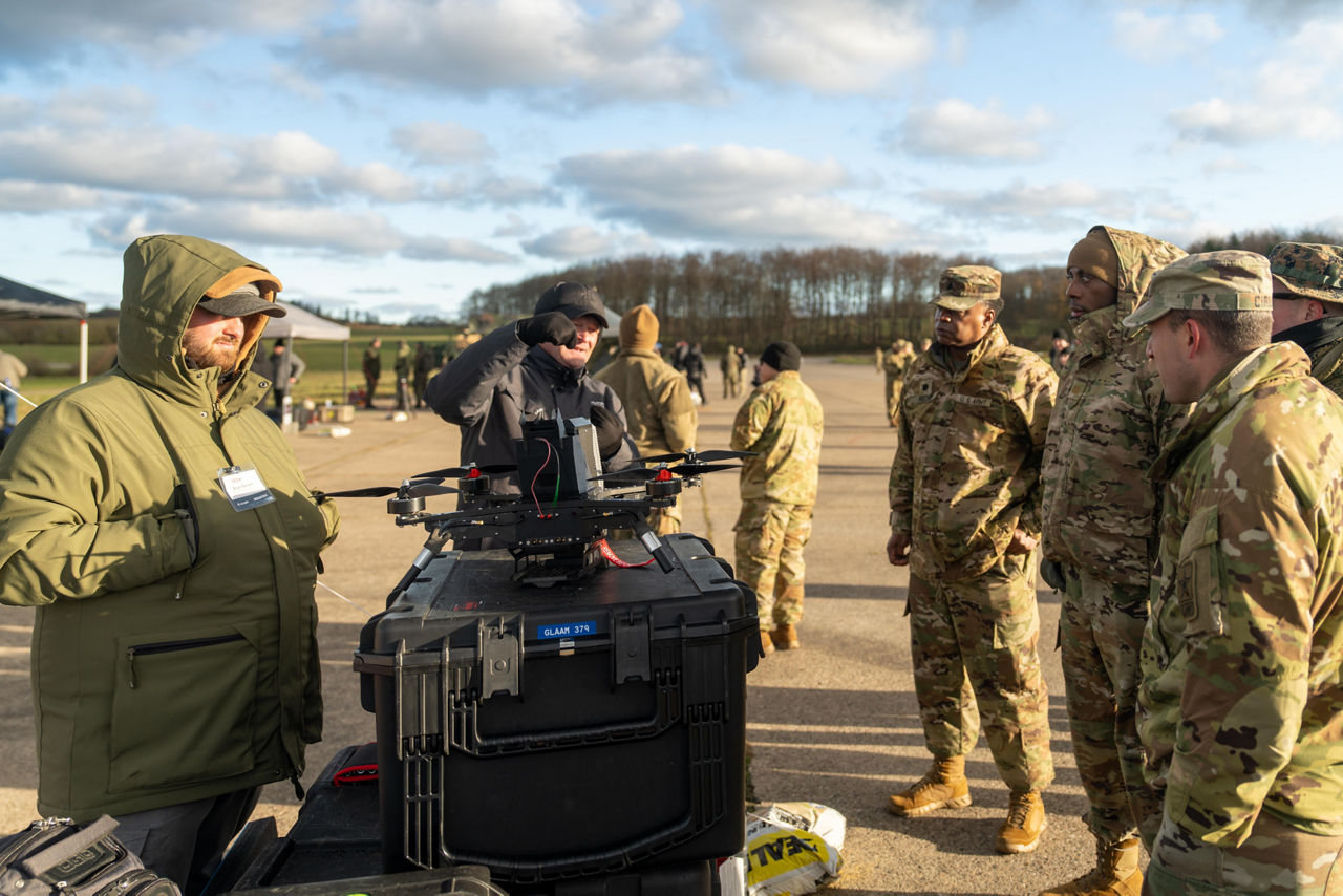 Allied soldiers and industry representatives engage in a discussion on counter-drone technology.


NATO and its Allies are boosting our defence against the threat posed by drones with various initiatives. Part of these efforts is Project Flytrap 4.5, a US-led initiative designed to test and evaluate off-the-shelf, scalable, cutting-edge counter-drone technologies, for possible fast procurement and future integration into Allied air defence systems. These tested systems can help Allies to detect and destroy drones at a lower cost and higher efficiency.