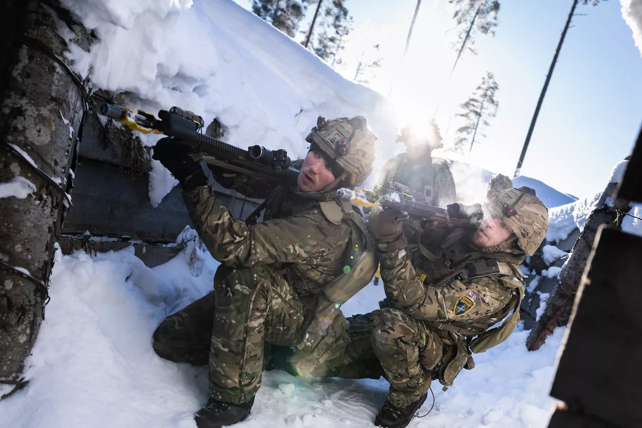 British Army soldiers stack up and prepare to clear a trench system near Tapa, Estonia.



During exercise Winter Camp, NATO’s multinational battlegroup in Estonia braved bitterly cold temperatures as units trained together in demanding winter conditions. The unforgiving environment allowed Allied troops to refine their cold‑weather techniques and demonstrate their ability to defend their territory under any circumstances.