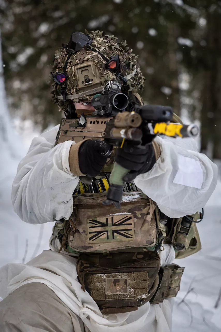 A British Army soldier peers down his rifle near Tapa, Estonia.



During exercise Winter Camp, NATO’s multinational battlegroup in Estonia braved bitterly cold temperatures as units trained together in demanding winter conditions. The unforgiving environment allowed Allied troops to refine their cold‑weather techniques and demonstrate their ability to defend their territory under any circumstances.