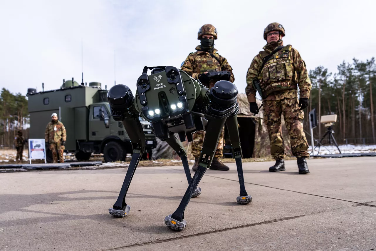 Italian soldiers demonstrate the capabilities of their drone dog during exercise Steadfast Dart 26.

Between January and March, around 10,000 troops from 13 NATO Allies deployed across Europe for exercise Steadfast Dart 26 — the Alliance’s largest and most visible drill of the year. The exercise brought together 17 naval vessels, more than 20 aircraft and roughly 1,500 military vehicles in Germany, testing NATO’s rapid reinforcement and coordination across land, air, sea and cyber domains.
