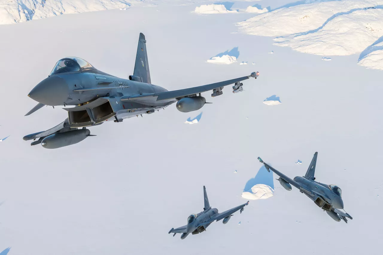 German Air Force Eurofighter Typhoons fly over a remote stretch of Iceland while training with the Swedish Air Force as part of NATO’s Arctic Sentry activity. Arctic Sentry is a NATO vigilance activity aimed at enhancing security in the north, helping to make the Alliance safer. As part of this initiative, Sweden deployed a detachment of six Gripens to Keflavik Air Base to safeguard Icelandic airspace against threats or intrusions. Their deployment is also part of NATO’s Iceland Air Policing mission, marking the first time Sweden has led an air policing mission since joining NATO two years ago as its 32nd member. During their deployment, fighters from the Royal Danish Air Force and the German Air Force joined them for integration training. Situated in the middle of the North Atlantic, Iceland plays a vital role in helping Allies maintain situational awareness in the High North. Photo courtesy of the German Air Force.