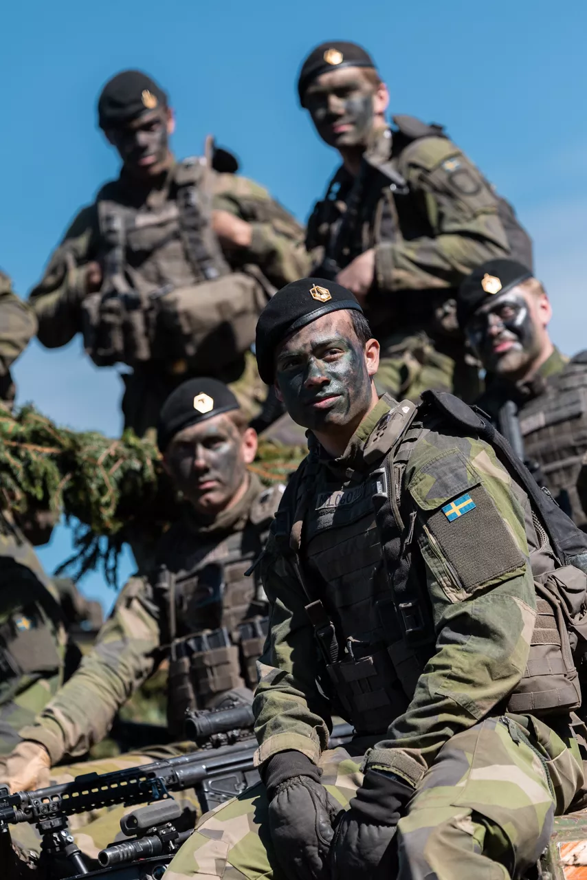Soldiers from the Swedish Army’s South Skåne Regiment sit on a CV90 infantry fighting vehicle near Revingehed, Sweden during Exercise Aurora 26. Past iterations of Aurora, Sweden’s largest military exercise series, focused on mobilising the country’s armed forces for national defence. This year’s iteration also set out to test Sweden’s ability to incorporate Allied forces in those plans. More than 18,000 soldiers from 13 countries participated.