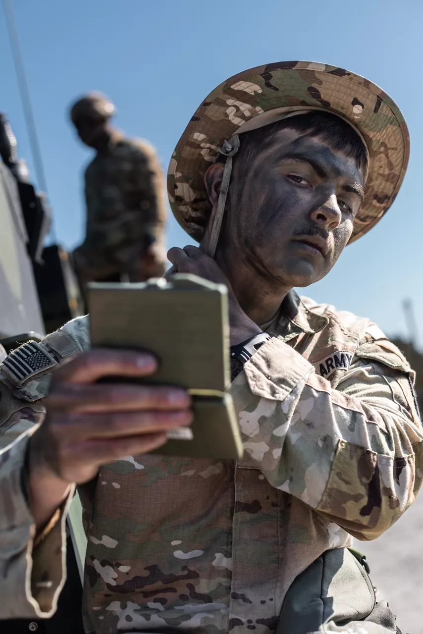 A US Army air defence soldier applies face paint on Gotland Island in Sweden during Exercise Aurora 26. Past iterations of Aurora, Swedish-led military exercise series, focused on mobilising the country’s armed forces for national defence, this year’s iteration also set out to test Sweden’s ability to incorporate Allied forces in those plans. More than 18,000 soldiers from 13 countries participated.