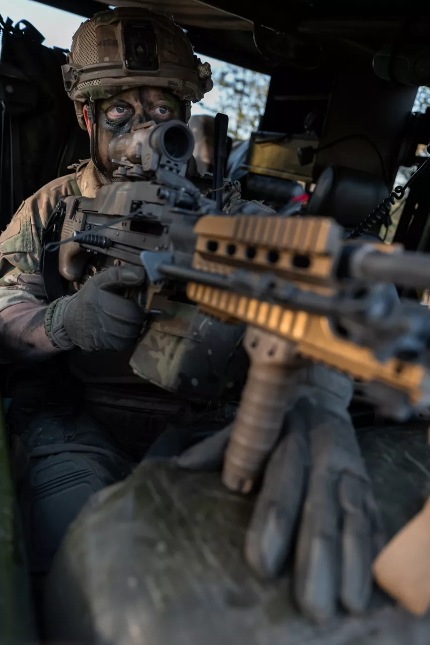 A Danish Home Guard machine gunner keeps an eye out during a reconnaissance patrol on Gotland Island in Sweden during Exercise Aurora 26. Past iterations of Aurora, Swedish-led military exercise series, focused on mobilising the country’s armed forces for national defence, this year’s iteration also set out to test Sweden’s ability to incorporate Allied forces in those plans. More than 18,000 soldiers from 13 countries participated.