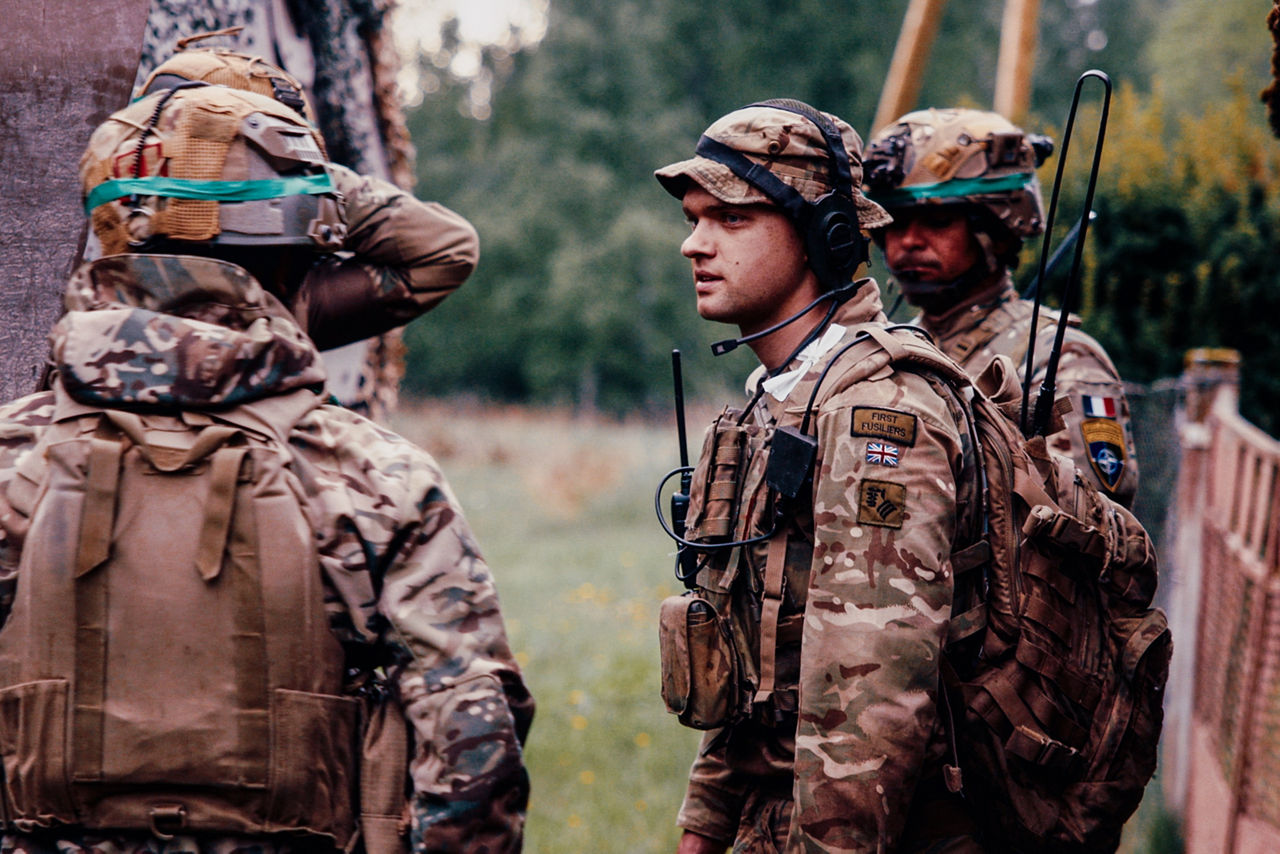 British and French Army soldiers pause to confer during Exercise Spring Storm 26. Spring Storm is the largest annual exercise of the Estonian Defence Forces, testing the leadership and combat readiness of the Estonian Army, Air Force, Navy and Cyber Command, as well as the Estonian Defence League. Forces from NATO's multinational battlegroup in Estonia also participated, ensuring that, should Estonia need to defend its territory, its troops will be ready to seamlessly integrate Allied combat power. Spring Storm 26 took place throughout Estonia and in northern Latvia from 4 May to 1 June 2026.