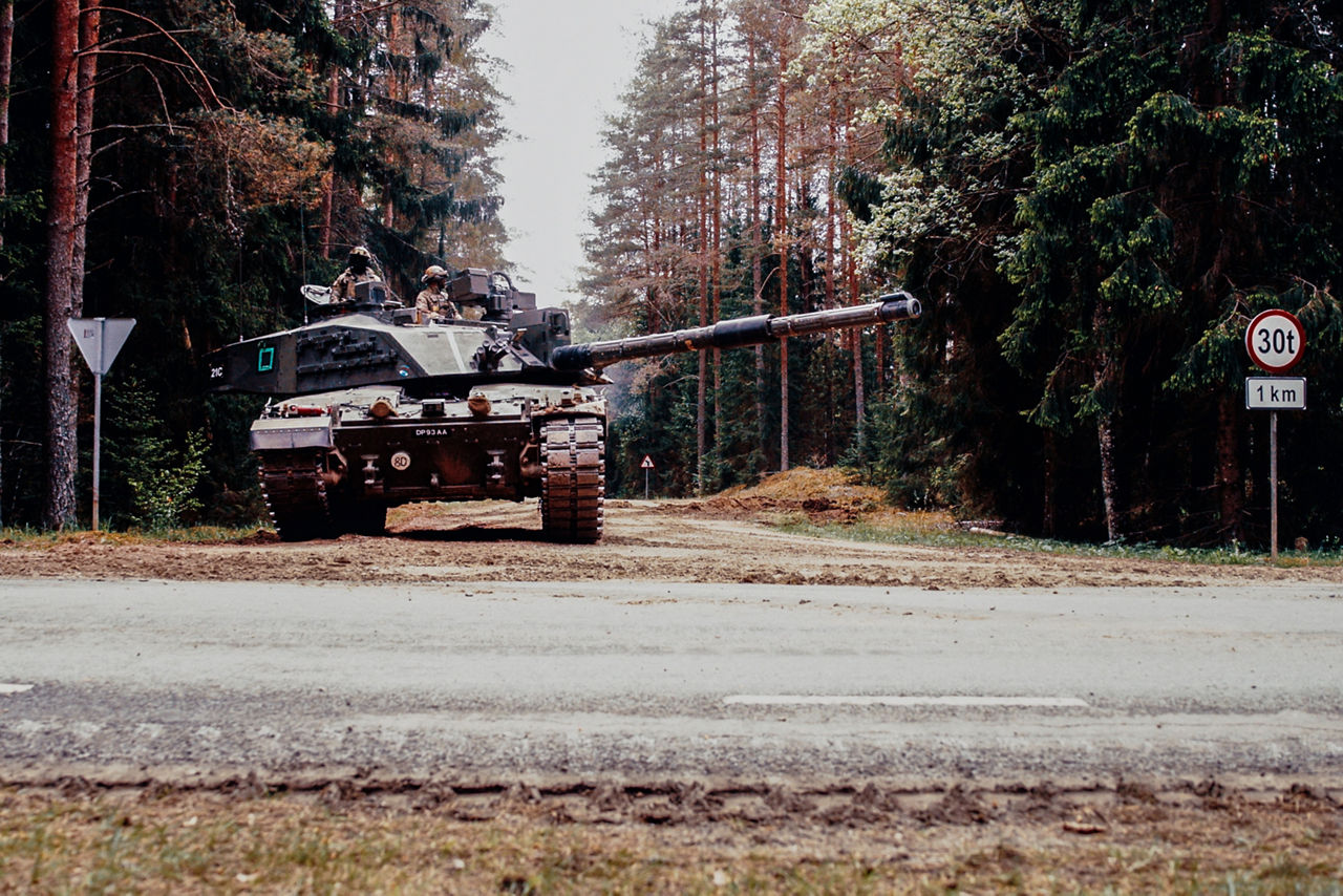 A British Army Challenger 2 Main Battle Tank guards an intersection in southern Estonia during Exercise Spring Storm 26. Spring Storm is the largest annual exercise of the Estonian Defence Forces, testing the leadership and combat readiness of the Estonian Army, Air Force, Navy and Cyber Command, as well as the Estonian Defence League. Forces from NATO's multinational battlegroup in Estonia also participated, ensuring that, should Estonia need to defend its territory, its troops will be ready to seamlessly integrate Allied combat power. Spring Storm 26 took place throughout Estonia and in northern Latvia from 4 May to 1 June 2026.