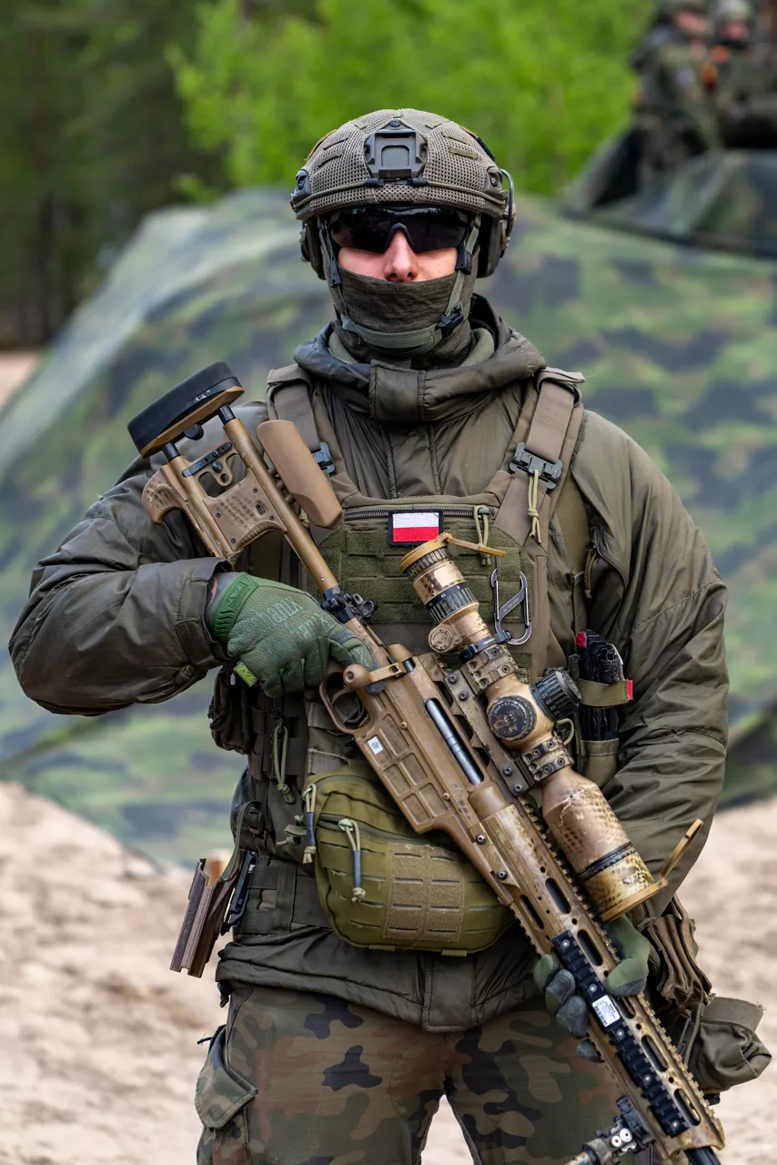 A Polish soldier poses for the camera with a sniper rifle.


Exercise Northern Star 26 brings together more than 5,000 troops from seven NATO Allies – Finland, France, Hungary, Italy, Poland, the United Kingdom and the United States for joint training in the forests of Kainuu, Finland. Soldiers train side by side in dense terrain, combining air and ground operations as Chinook helicopters insert troops into landing zones, while armoured units manoeuvre and infantry advance through the forest to engage in simulated combat. For many Finnish conscripts, this marks the final and most demanding phase of their military service, testing skills developed throughout their training. Working together in these conditions helps Allied forces strengthen coordination and improve how they operate together in harsh terrain. The exercise runs from 18 to 30 May 2026.