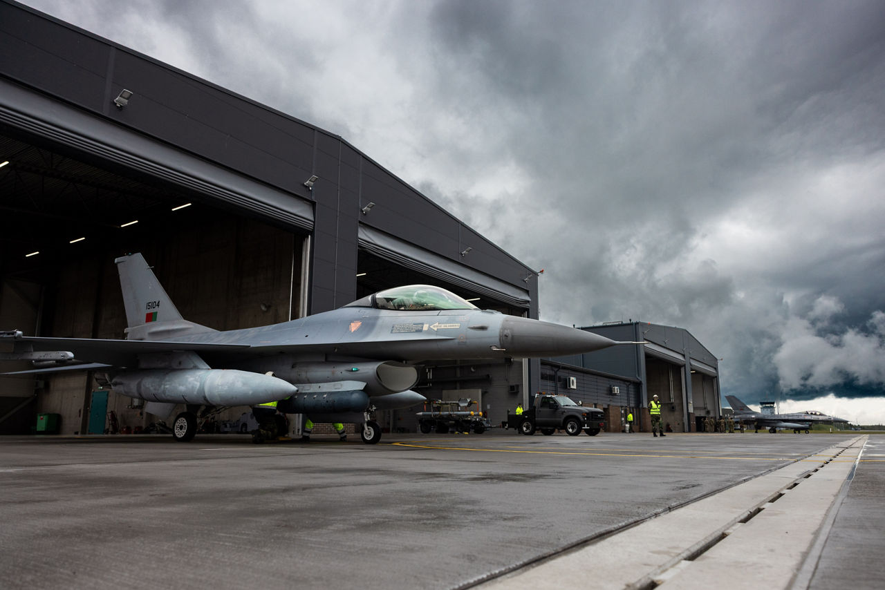 Portuguese Air Force F-16 Fighting Falcons prepare to taxi for take-off during a Baltic Air Policing Rotation in Estonia. 

Baltic Air Policing is a peacetime mission in which NATO Allies deploy fighter jets to cover the airspace of Estonia, Latvia and Lithuania.