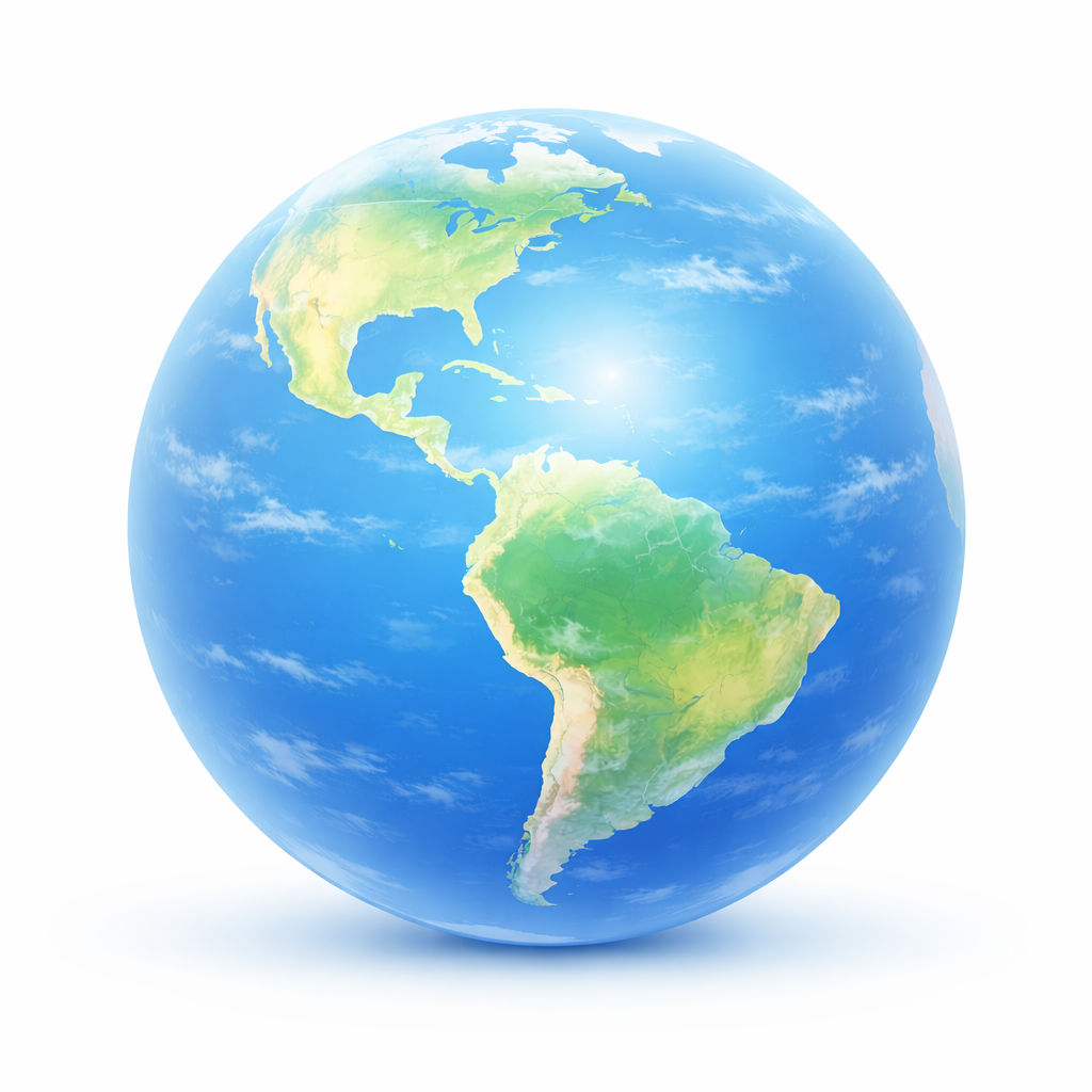 Drawing of a globe showing South America