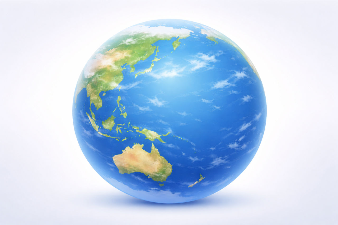 Drawing of a globe showing the pacific