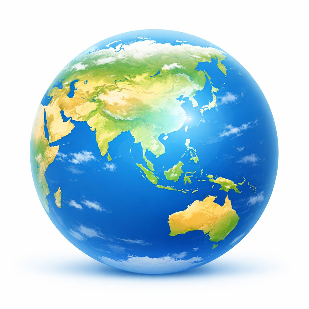 Drawing of a globe showing Asia