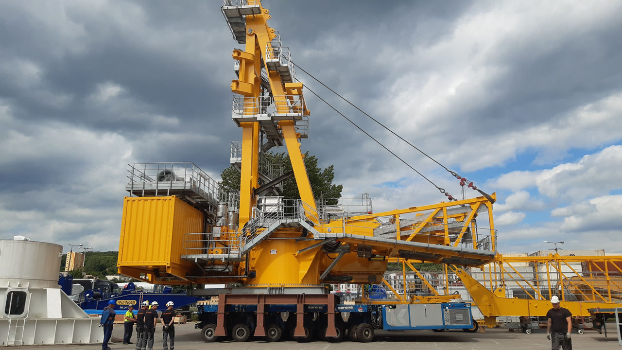 A PALFINGER jib crane is prepared for transport to the customer