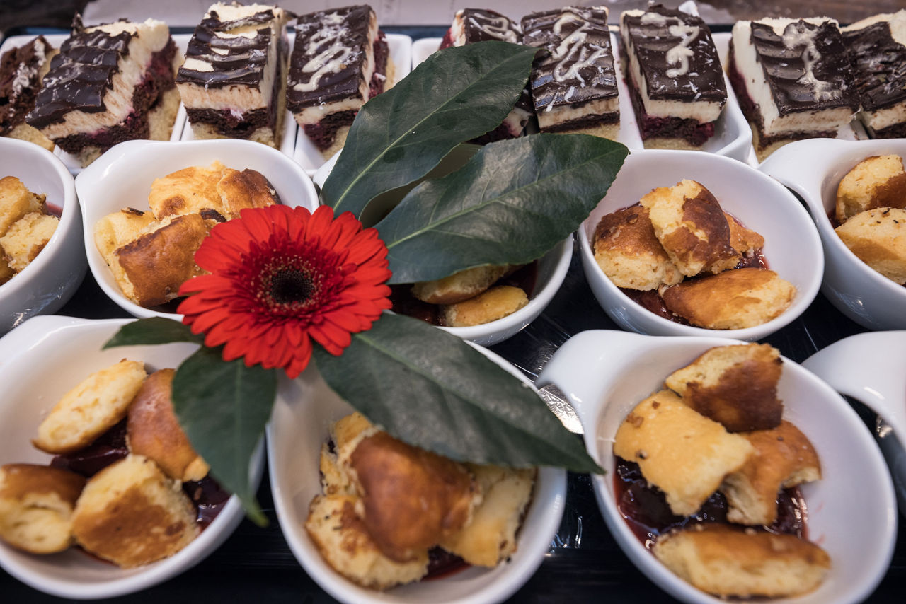 Food offerings at the networking event at the booth
