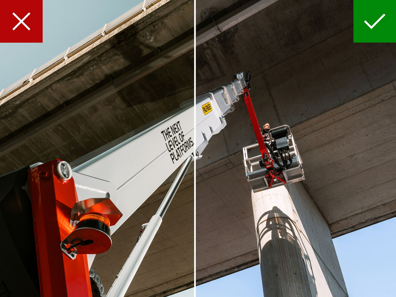 Comparison image showing incorrect unrealistic color grading of the sky versus correct, natural color tones in an industrial work scene.