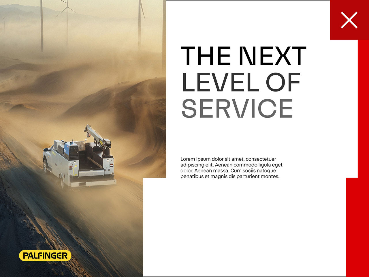 Portrait-format layout showing a person in PALFINGER workwear with the uplifting pattern placed at an incorrect scale, demonstrating that the pattern must not appear larger or smaller than the defined maximum size.