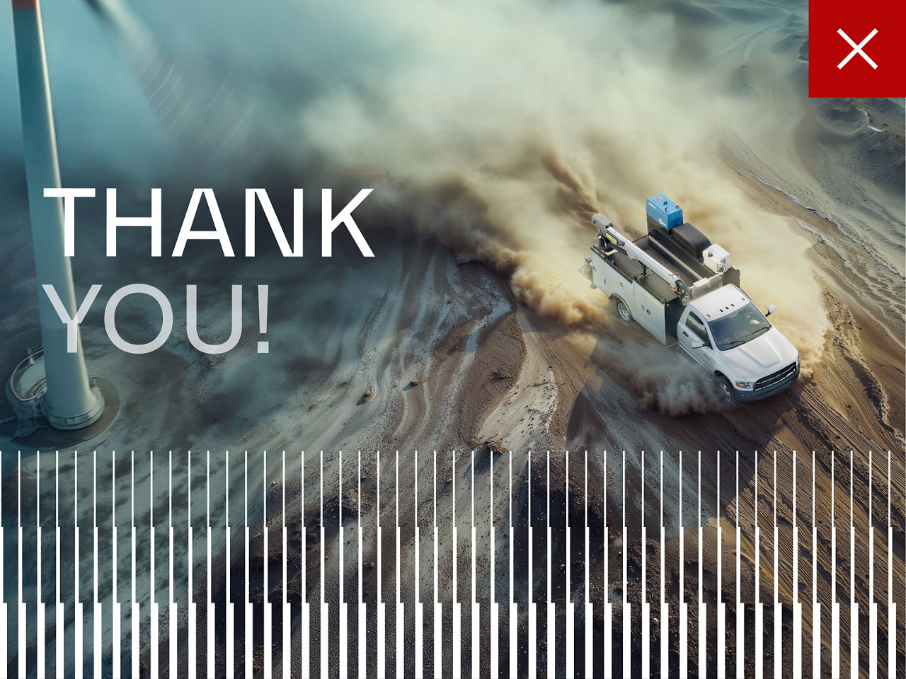 Hero image with a vehicle in motion and the uplifting pattern overlaid directly on top of the photograph, illustrating that the pattern must not be used over imagery.