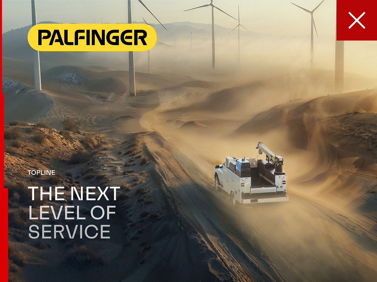 Headline rotated diagonally over a desert scene, showing incorrect typography rotation instead of horizontal alignment.