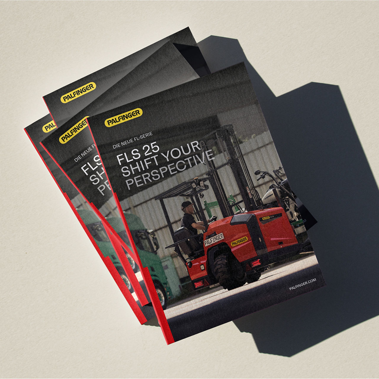 Editorial layout featuring a crane basket lifting scene above the headline “Elevating Heavy Lifting to New Heights,” balanced with a vertical uplifting pattern panel on the right.