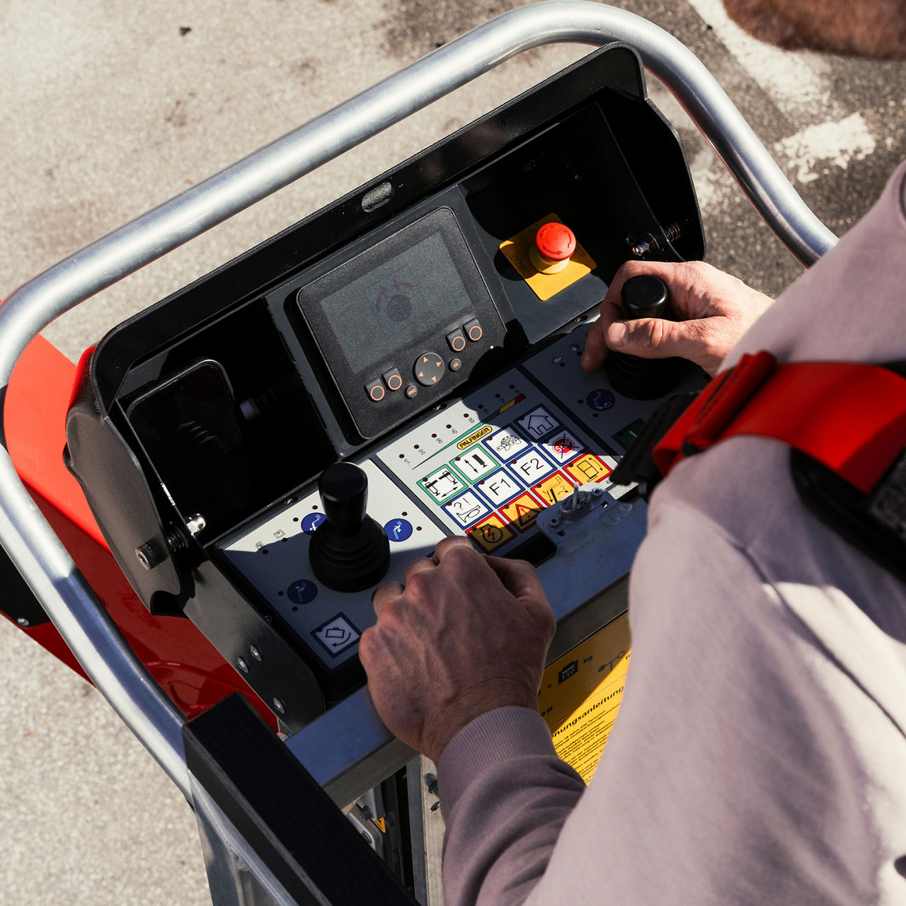PALFINGER corporate stationery set including a letterhead and envelope with red vertical branding accents.