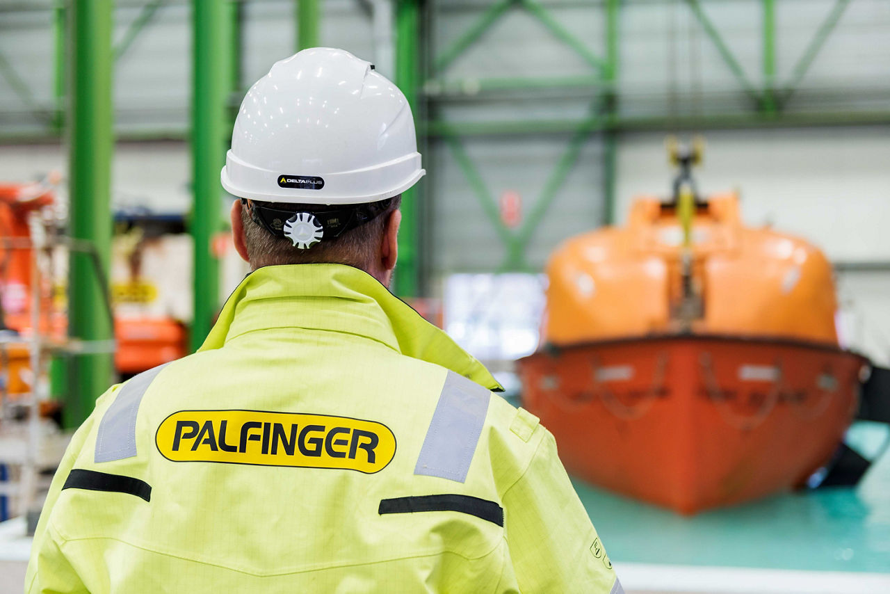 Service engineer with lifeboat