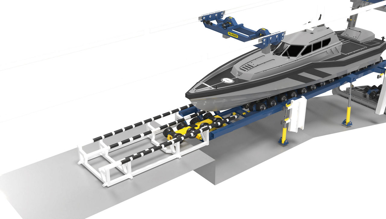 Boat parking cradle in transfer position