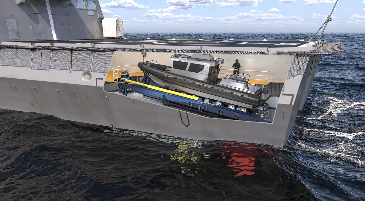 The hydraulic cylinder mechanism provides quick, reliable extension and retraction of the slipway cradle.